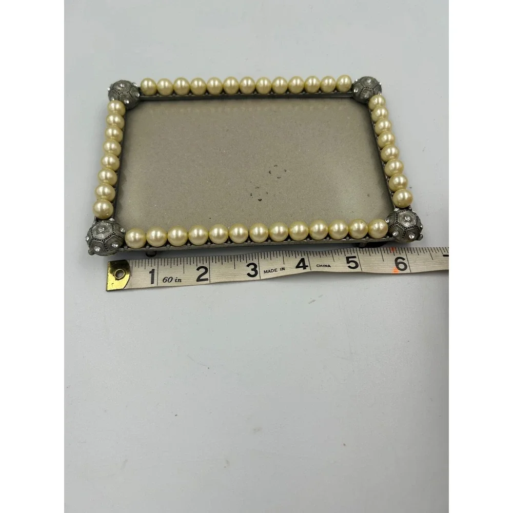 Vintage Style Faux Pearl and Rhinestone Metal Picture Frame 4x6 Tabletop Decor